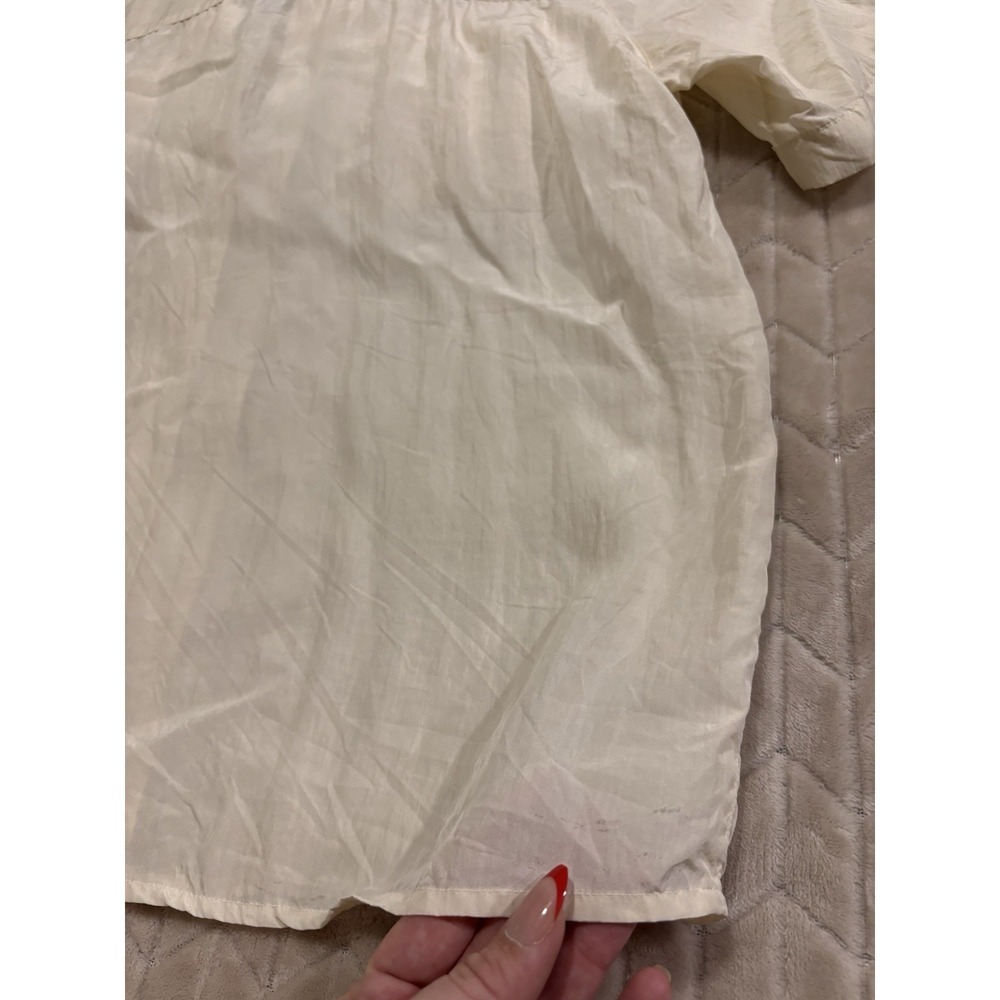 VTG 100% Silk Safari Shirt Sz 12 Cream Short Sleeve Gorpcore Utilitarian Blouse - Picture 13 of 14